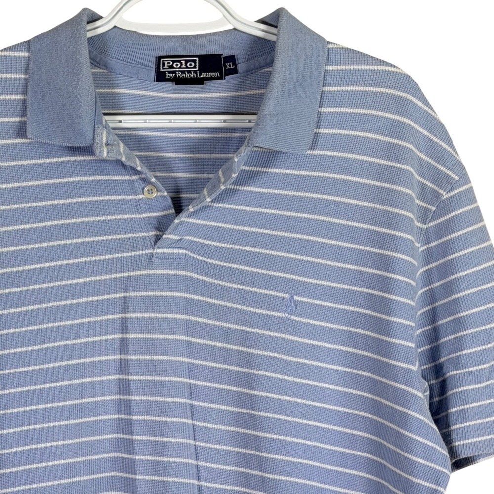 Polo Ralph Lauren Textured Polo Shirt Mens XL Blue Striped Short Sleeve Cotton